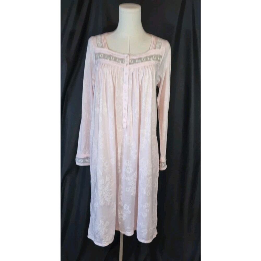 Eileen West Pink Floral Lace Cotton Blend Nightgown XS